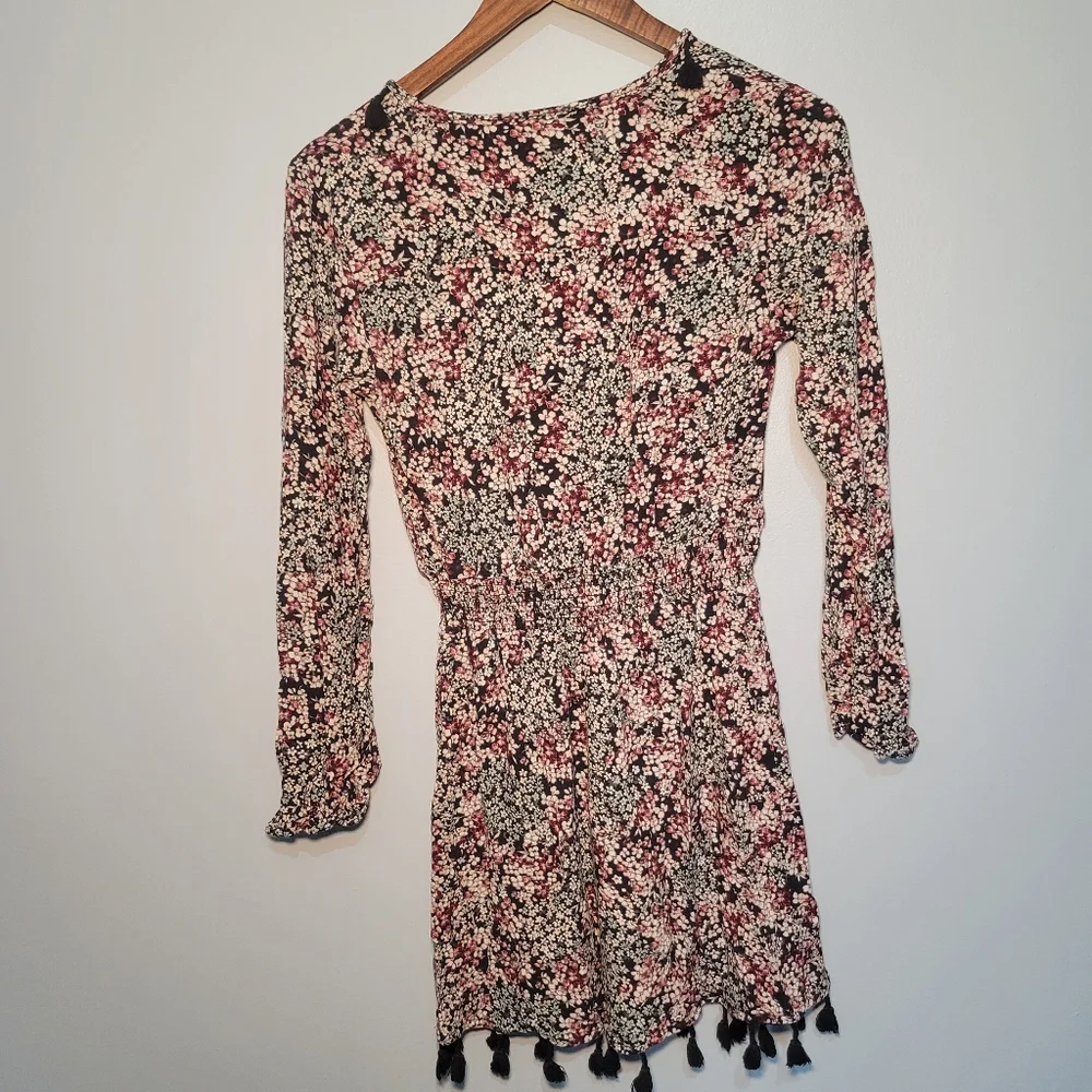 Knox Rose Floral Dress Maroon, Black‎ Juniors Size S Elastic wasit long sleeve